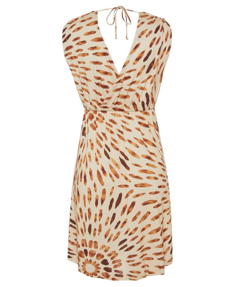 Women's Viscose Printed Tie Detail V-Neck Elastic-Waist Short Dress