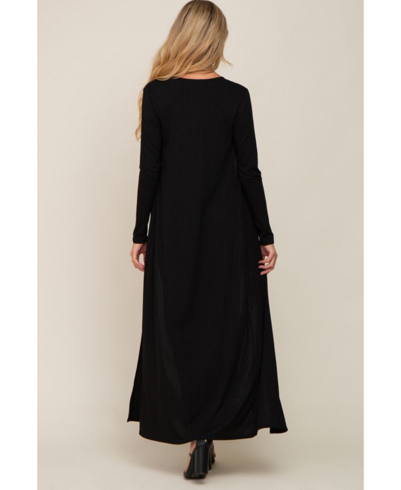 Women's Black Ribbed Sleeveless Dress Cardigan Set