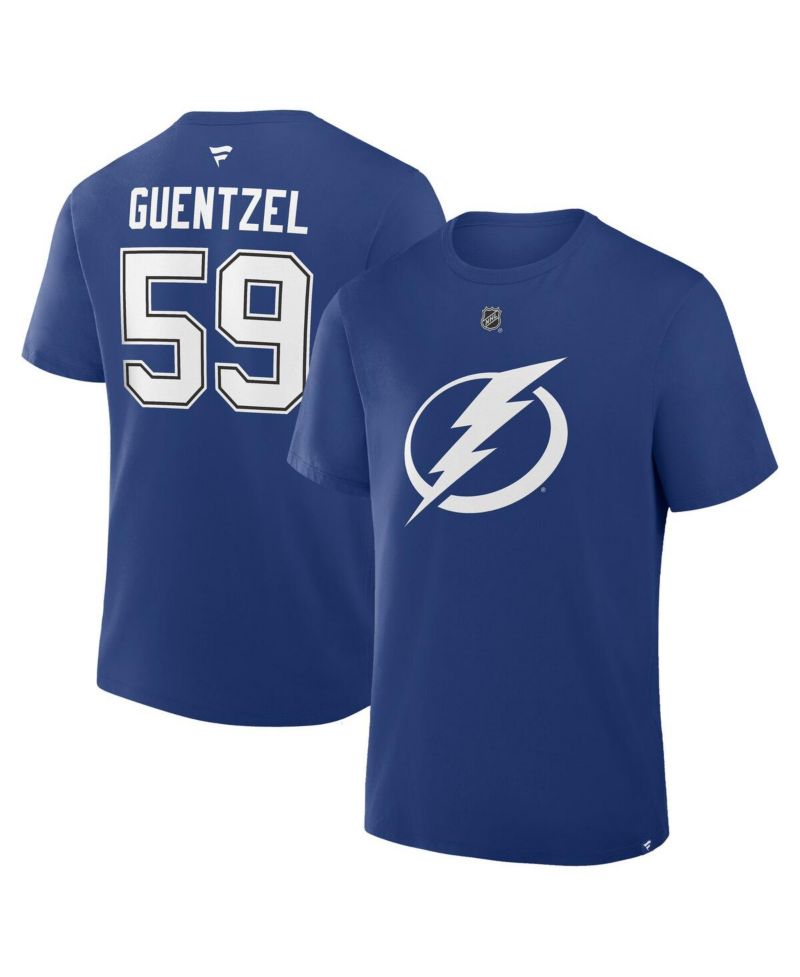 Men's Jake Guentzel Blue Tampa Bay Lightning Authentic Stack Name and Number T-Shirt