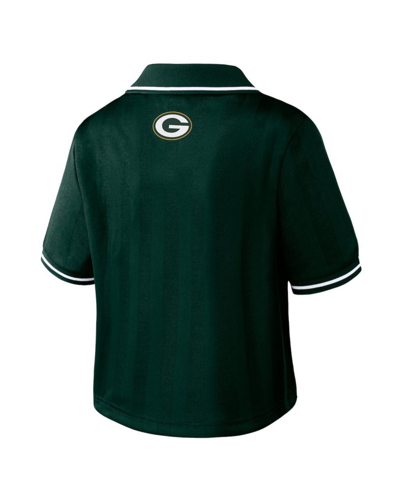 Women's Green Green Bay Packers Cropped Jersey Polo Shirt
