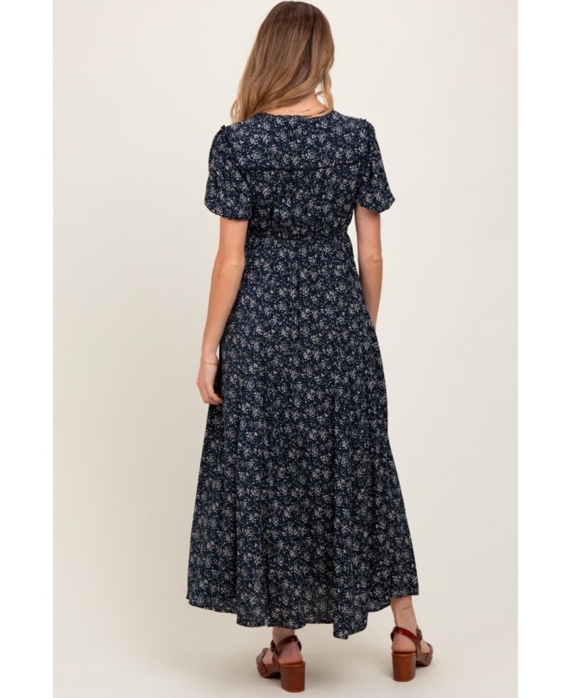 Women's Navy Floral Button Down Dress