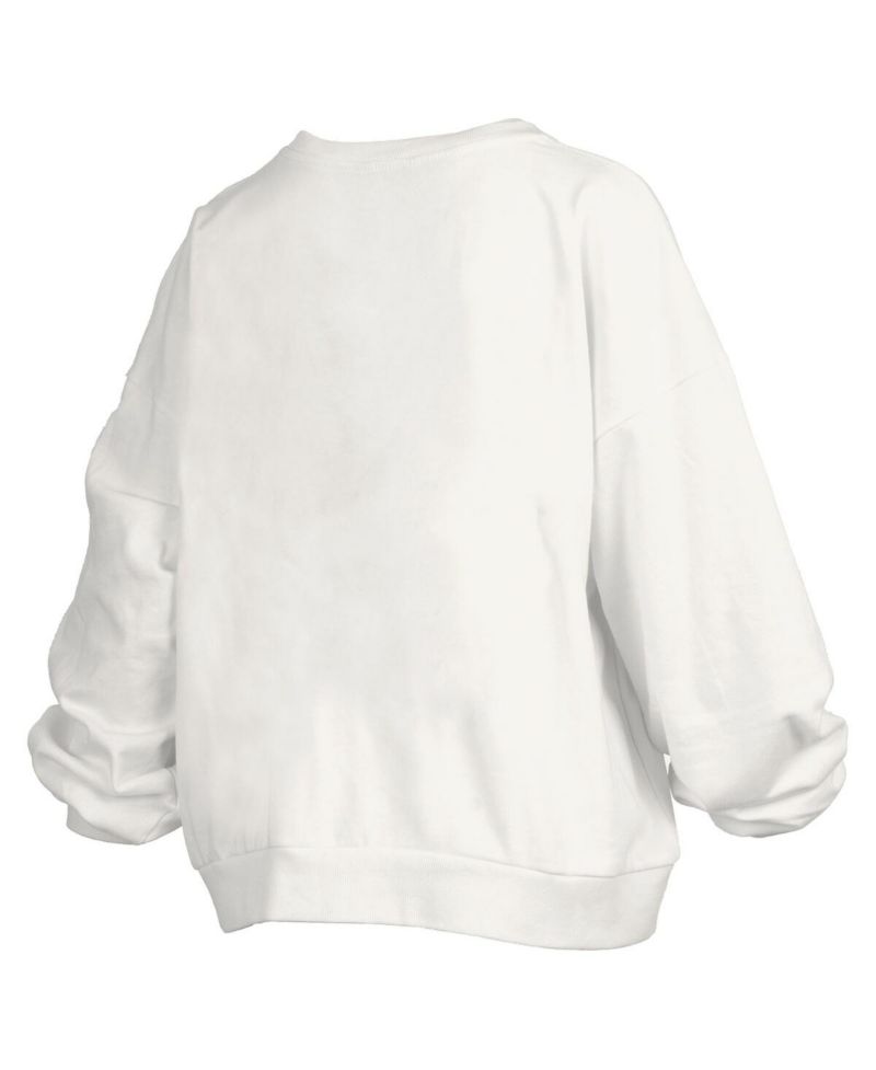 Women's White Texas Longhorns Janise Arch Over Logo Waist Length Oversized Pullover Sweatshirt