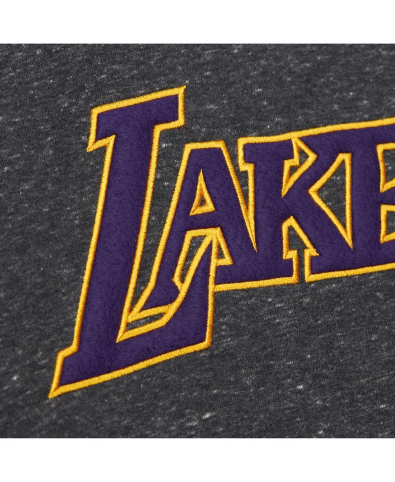 Men's Black Los Angeles Lakers Mitchell & Ness Black Out Collection Snow Washed Vintage Logo Pullover Sweatshirt