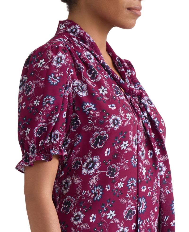Petite Tie-Neck Printed Top