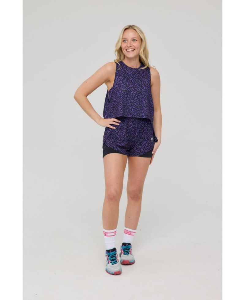 Women's Elite 2 in 1 Running Shorts - Purple Leopard