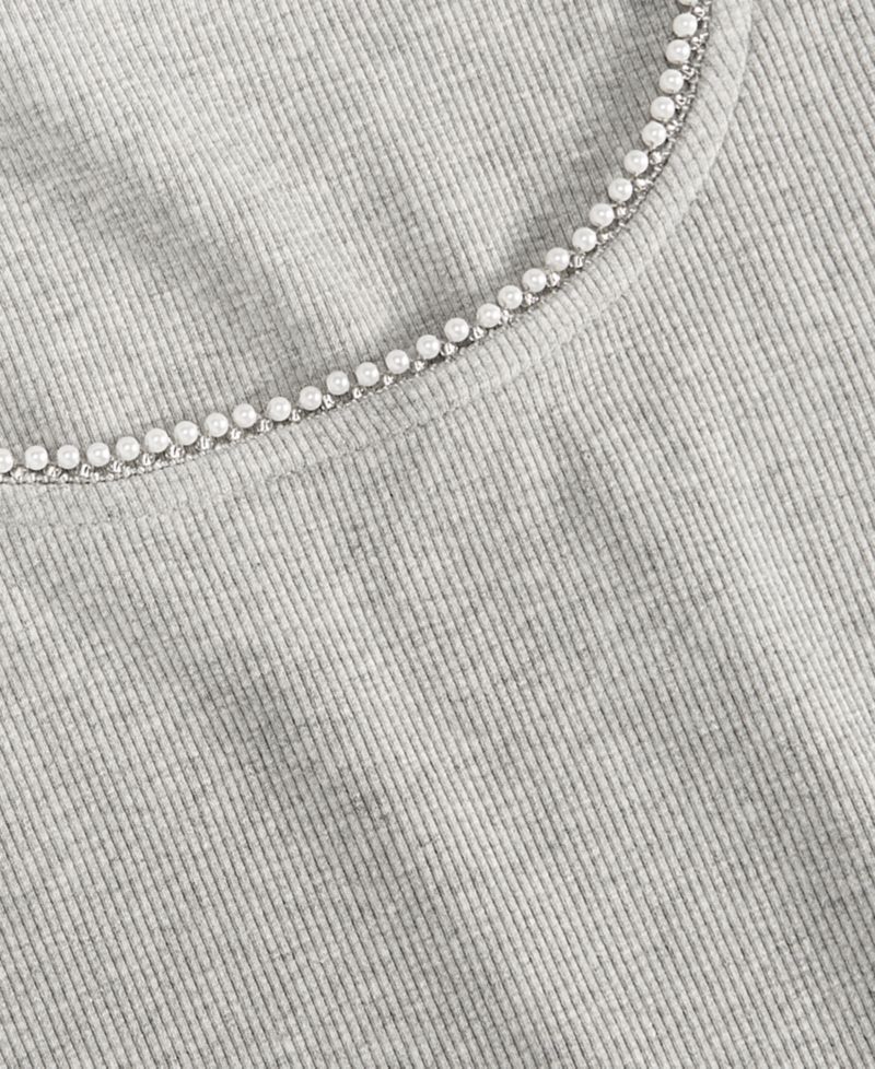 Women's Short Sleeve Pearl Trim Top