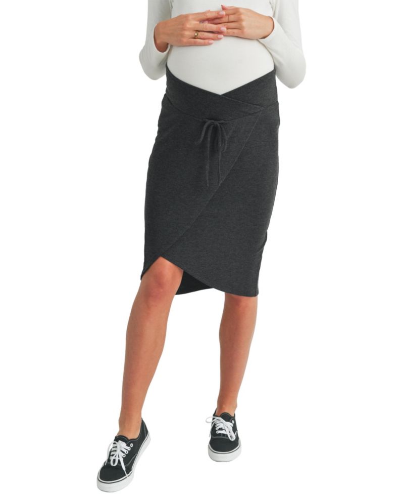 Maternity Wrap-Front Over-the-Belly Pencil Skirt