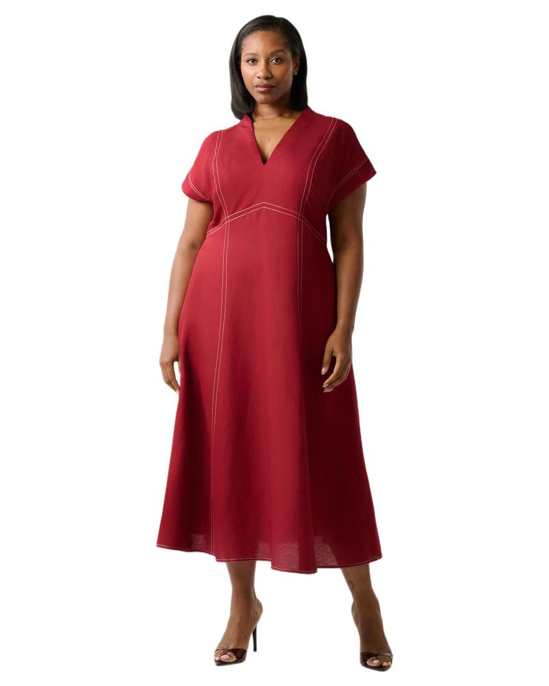 Plus Size Arden Contrast Stitch Linen Maxi Dress