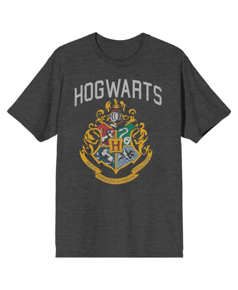Men's Hogwarts Crest Charcoal Heather T-shirt-Small