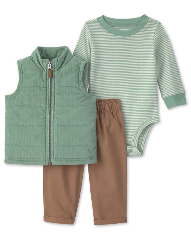 Baby Boys' Full-Zip Corduroy Vest, Bodysuit and Pants, 3-Piece Set