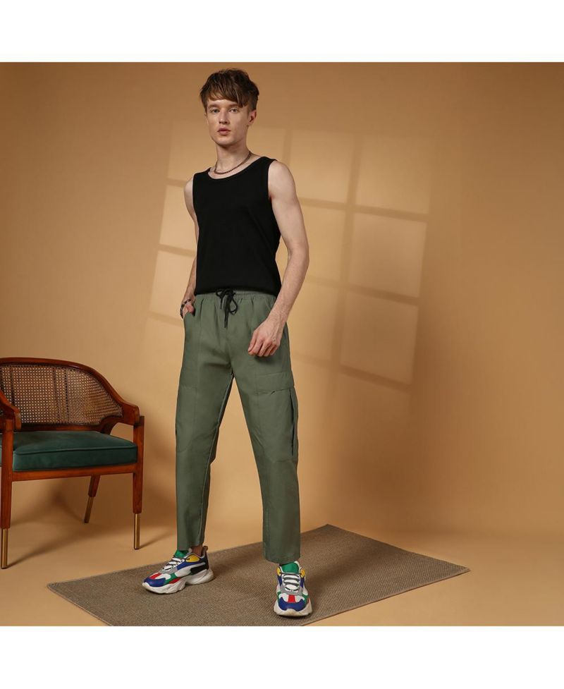 Men's Olive Green Solid Utility Trousers