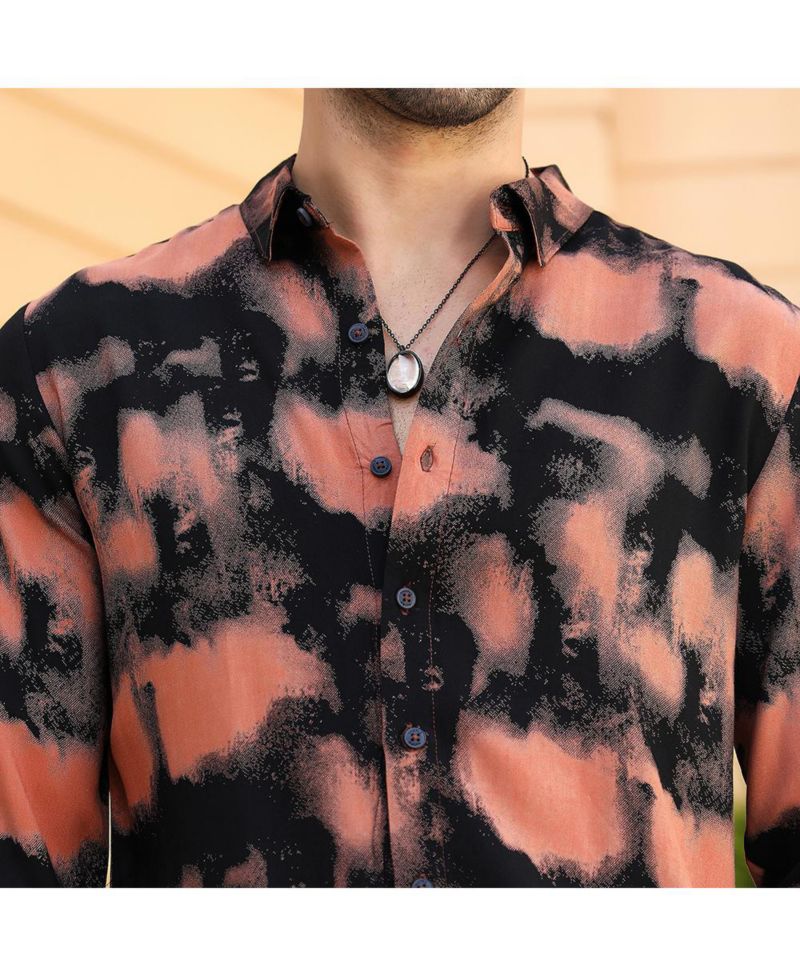 Men's Obsidian Black & Sienna Brown Smudged-Block Regular Shirt