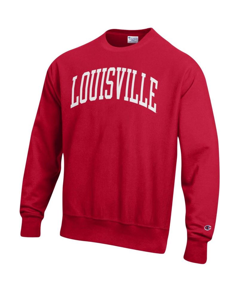 Men's Red Louisville Cardinals Arch Reverse Weave Pullover Sweatshirt