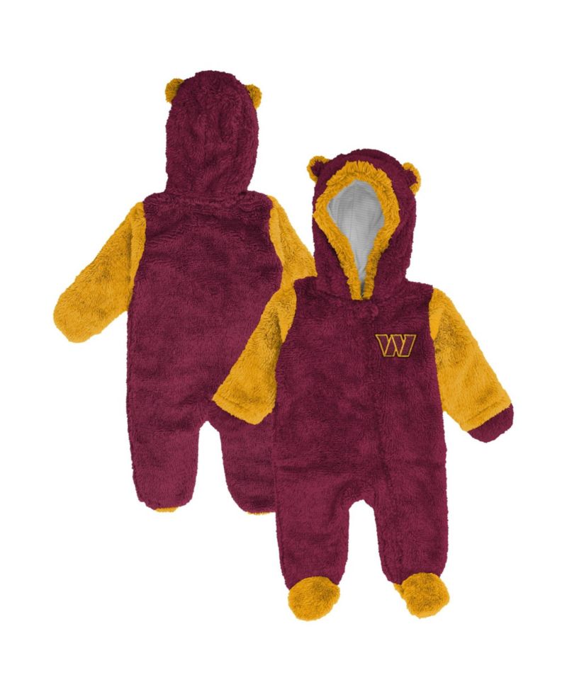Baby Boys and Girls Burgundy Washington Commanders Teddy Fleece Bunting Full-Zip Sleeper