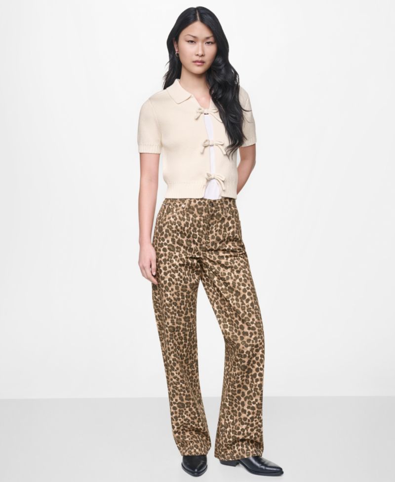 Petite Mid-Rise Leopard-Print Straight-Leg Jeans