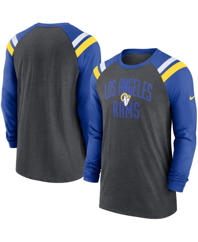 Men's Heathered Charcoal, Royal Los Angeles Rams Tri-Blend Raglan Athletic Long Sleeve Fashion T-shirt