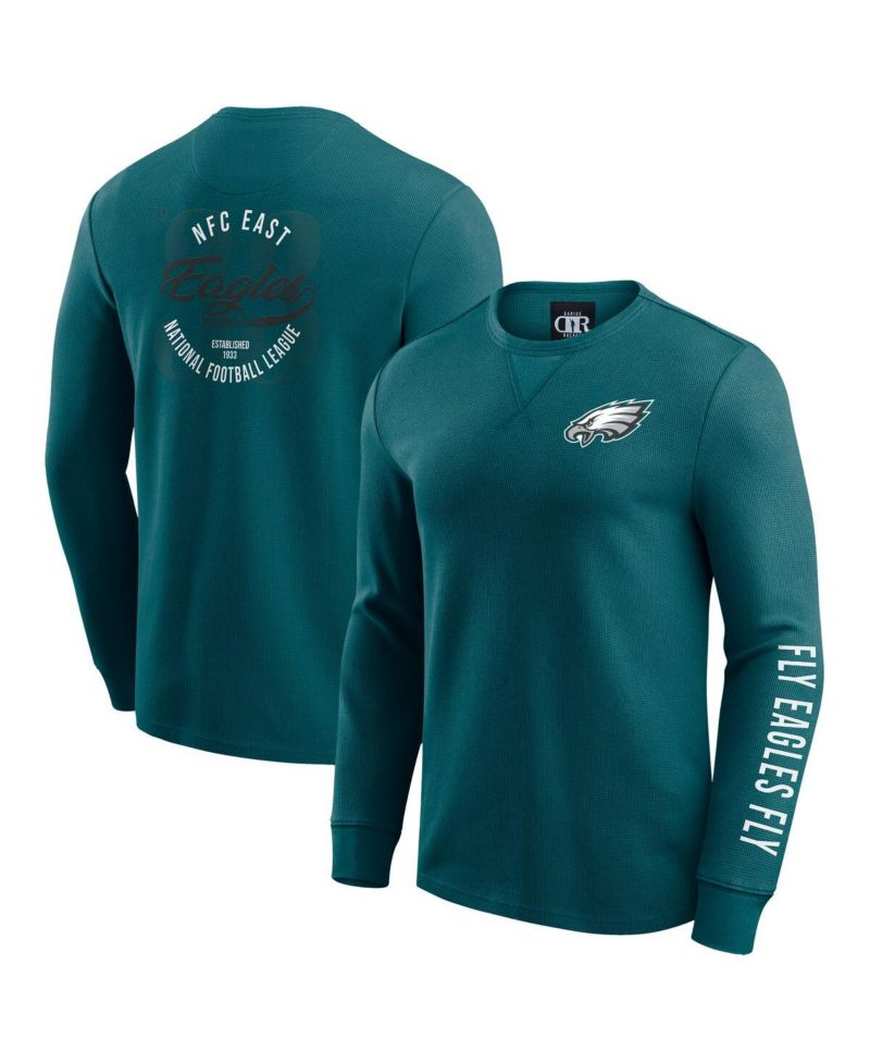 Men's Kelly Green Philadelphia Eagles Washed Waffle-Knit Long Sleeve T-Shirt