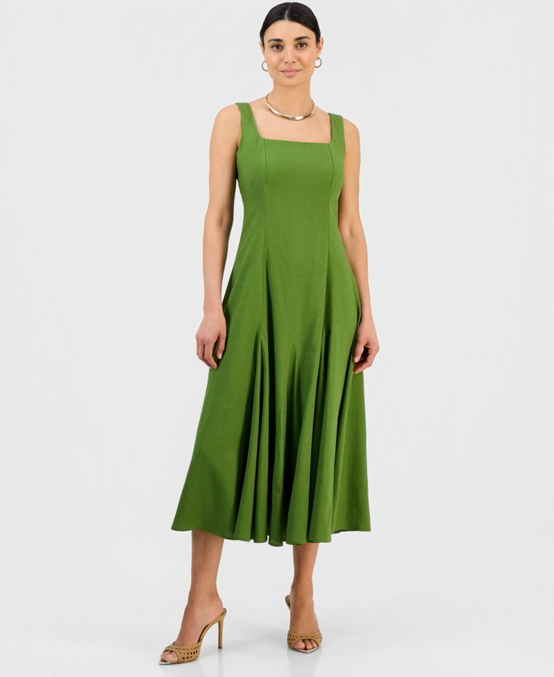 Petite Square-Neck Linen Dress