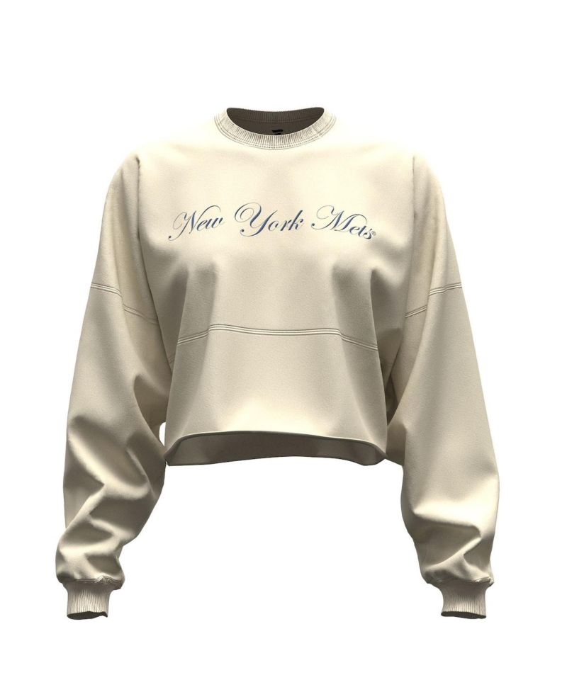Women's Light Beige New York Mets Spirit Floral Script Cropped Long-Sleeve T-Shirt