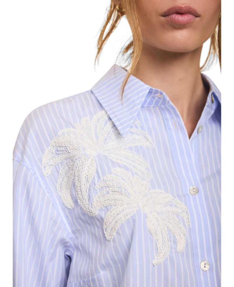 Women's Long-Sleeve Stripe Embroidered Shirt