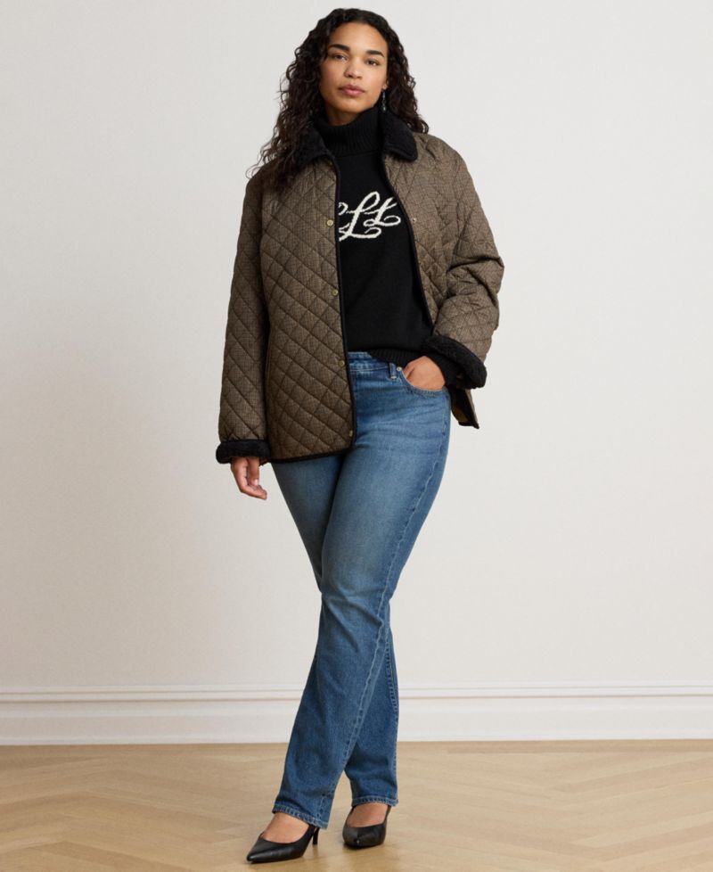 Plus Size Faux-Sherpa-Collar Quilted Coat