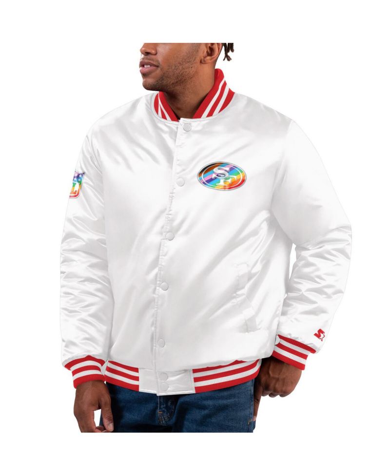 Men's White Distressed San Francisco 49ers Pride Full-Snap Varsity Jacket