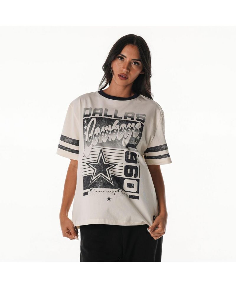 Women's Cream Dallas Cowboys Drop Shoulder Oversized Boyfriend T-Shirt