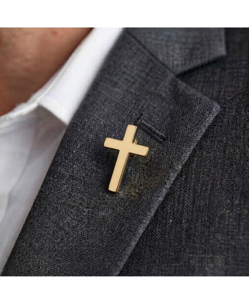 Solid 14k Yellow Gold Squared Polished Cross Tie Tack for Men