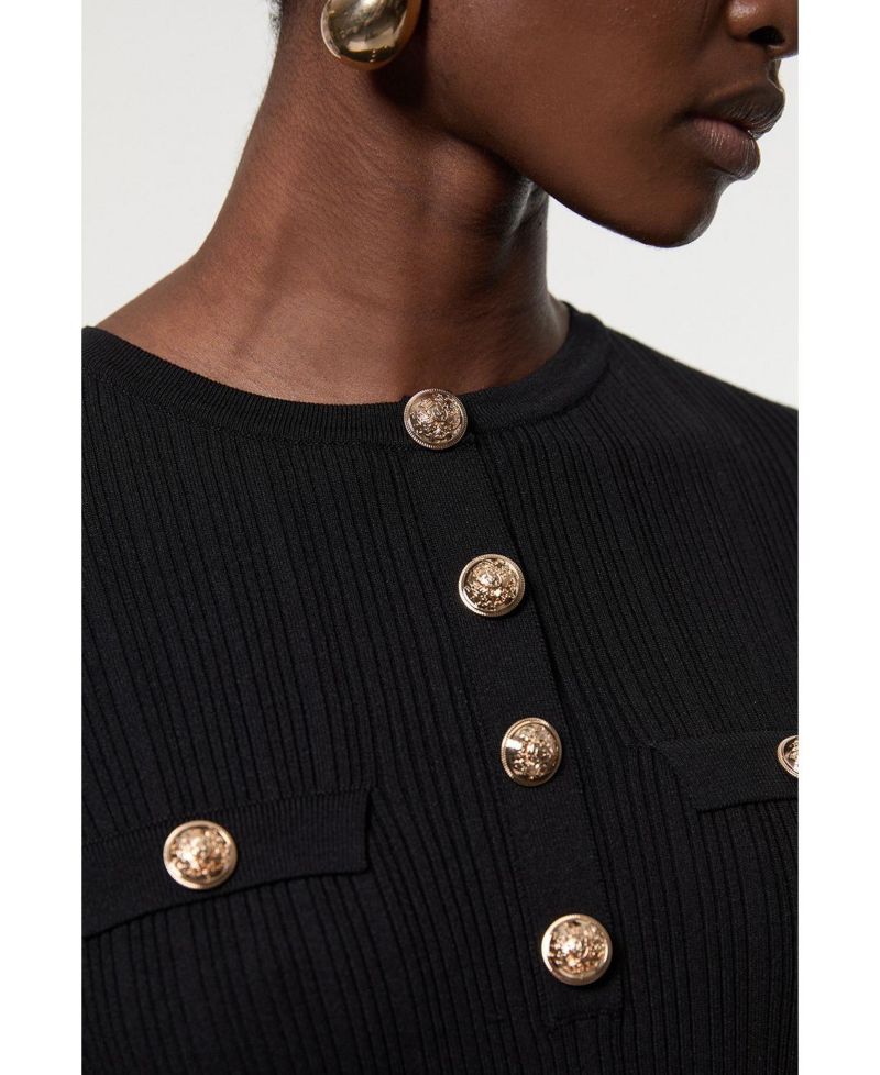 Women's Military Trim Rib Long Sleeve Knit Top