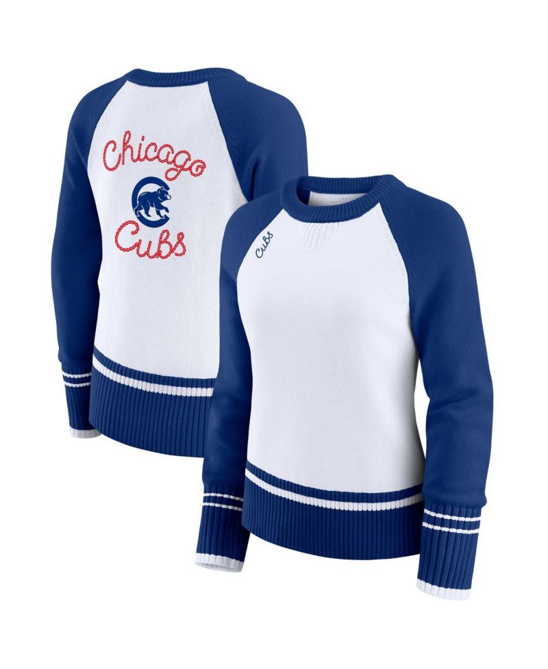 Women's White Chicago Cubs Color Block Raglan Sweater