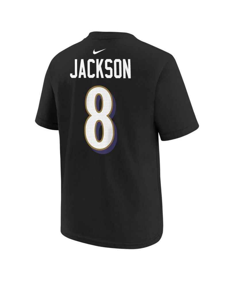 Big Boys and Girls Lamar Jackson Black Baltimore Ravens Player Name & Number T-Shirt