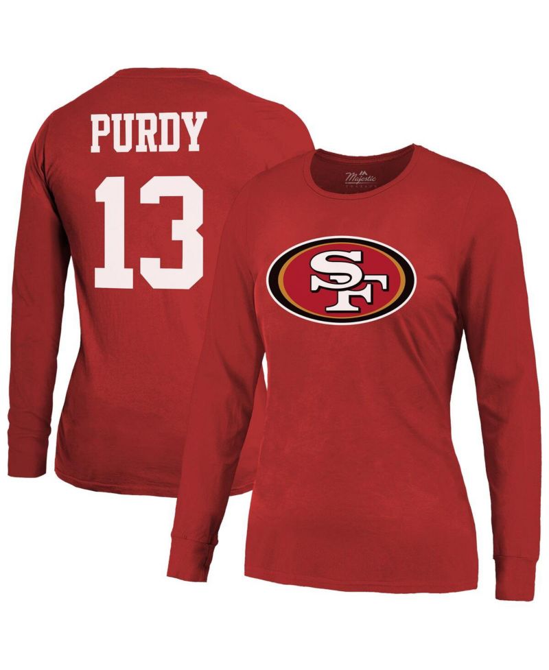 Women's Brock Purdy Scarlet San Francisco 49ers Player Name & Number Long Sleeve T-Shirt