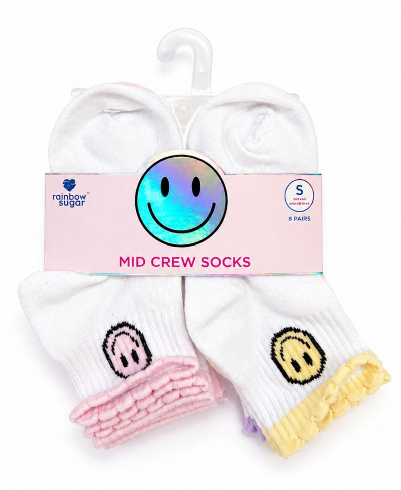 Girls' 4-8.5 Mid Crew Socks, 8-Pack