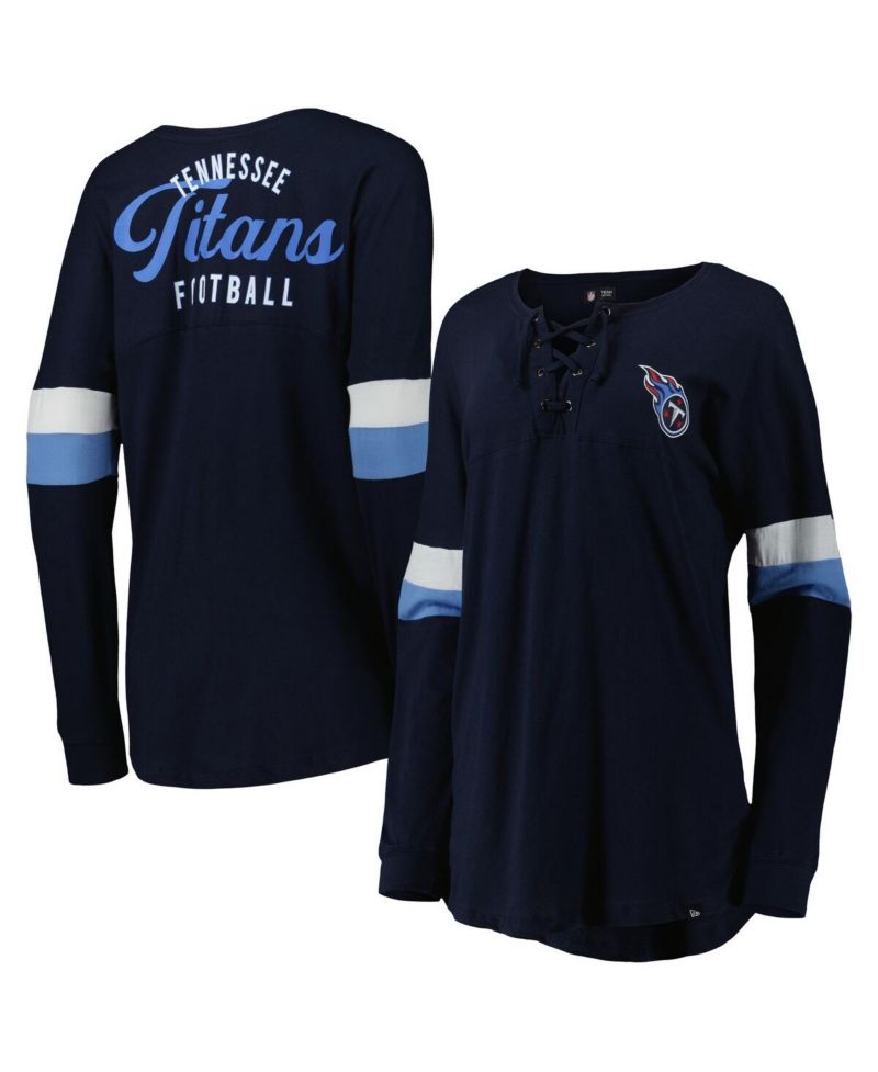 Women's Navy Tennessee Titans Athletic Varsity Lace-Up Long Sleeve T-shirt