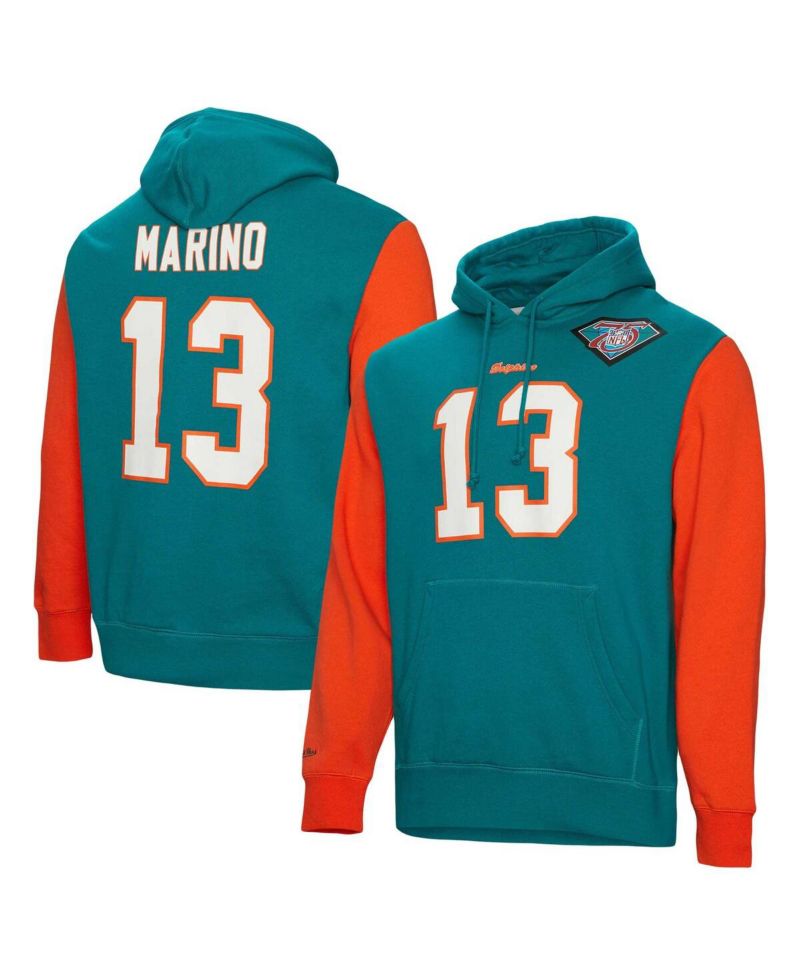 Men's Dan Marino Aqua Miami Dolphins Retired Player Name and Number Pullover Hoodie