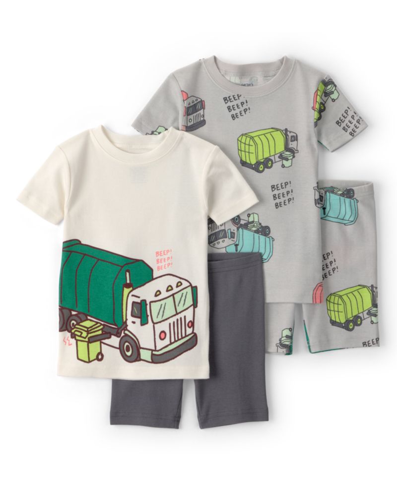 Baby and Toddler Boys' Trash Truck Short-Sleeve T-Shirt and Shorts Snug-Fit Cotton Pajama, 4-Piece Set
