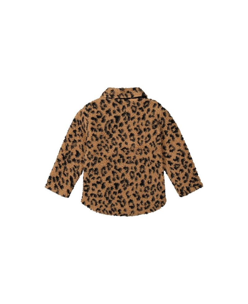 Big Girls Zipped Sherpa Overshirt with Chest Pockets Leopard Fur