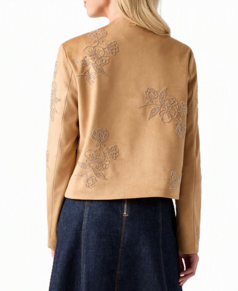 Women's Oceane Faux-Suede Floral-Embroidered Jacket