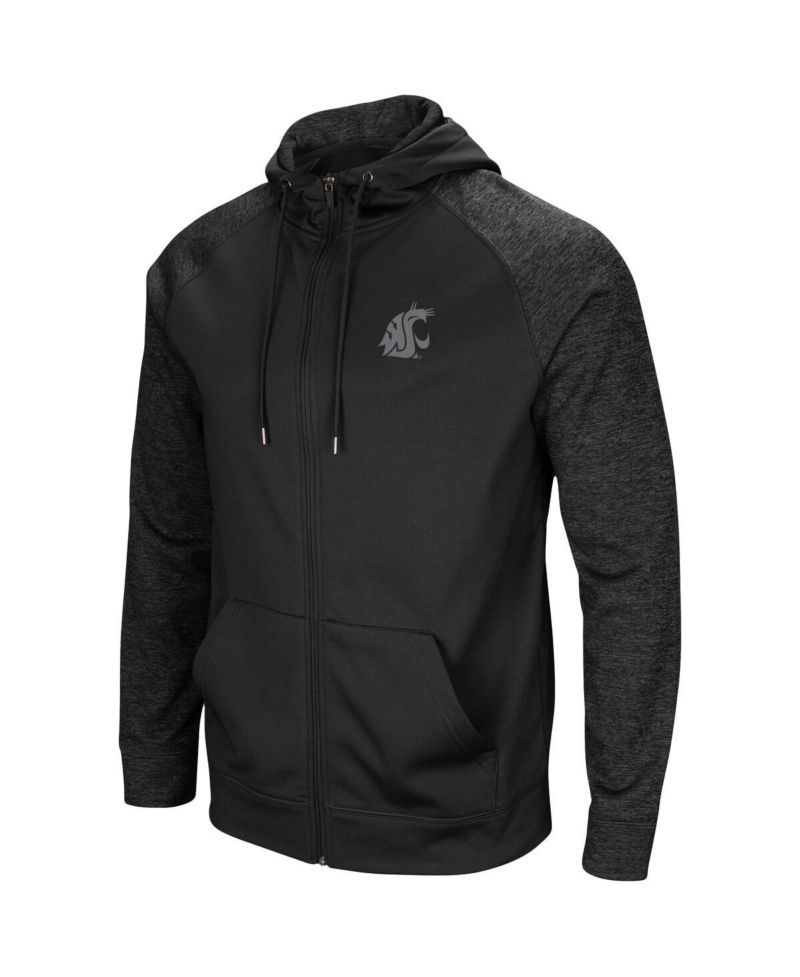 Men's Black Washington State Cougars Blackout 3.0 Tonal Raglan Full-Zip Hoodie