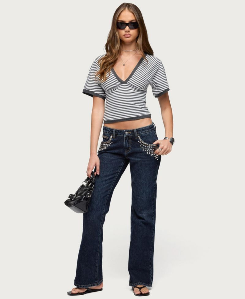 Women's Primrosa Striped V Neck Flutter Top
