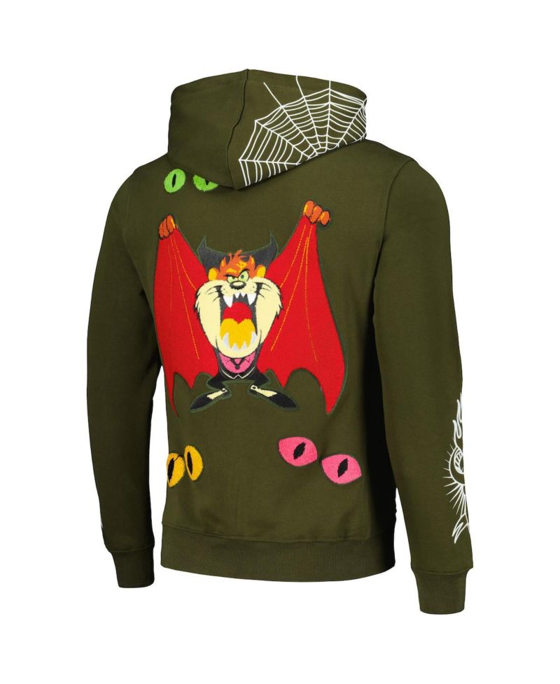 Men's and Women's Olive Looney Tunes Taz Dracula Horror Pullover Hoodie