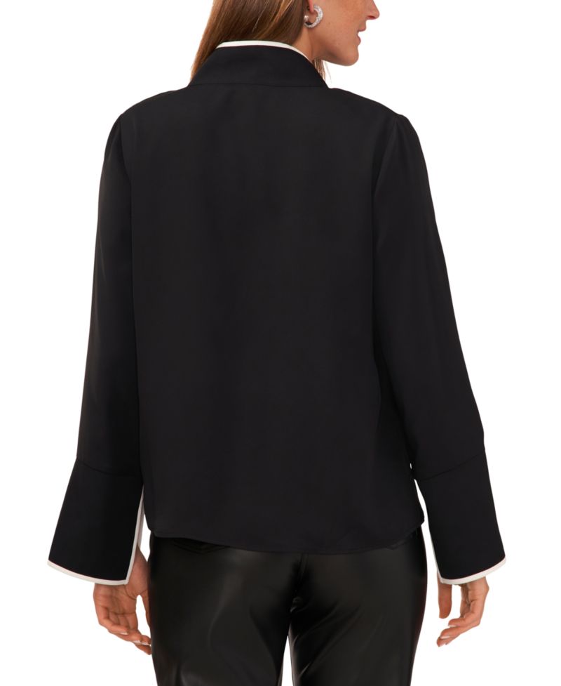 Women's Split-Neck Contrast-Trim Tunic Top