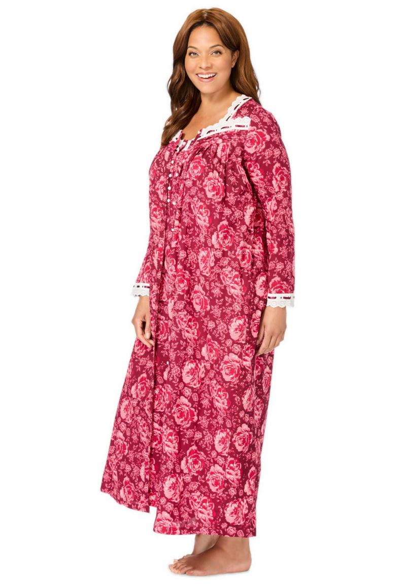Plus Size Only Necessities Long 2-Piece Cabbage-Rose Peignoir Set