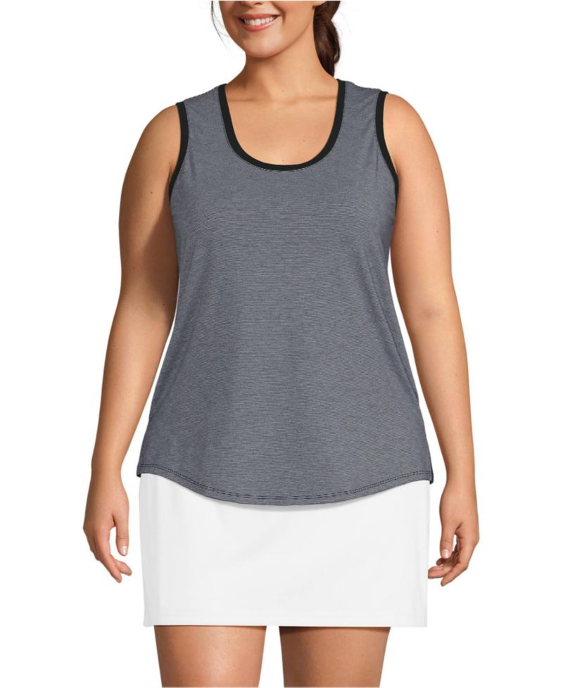 Plus Size Sleeveless Power Performance Scoop Neck Curved Hem Tunic Tank
