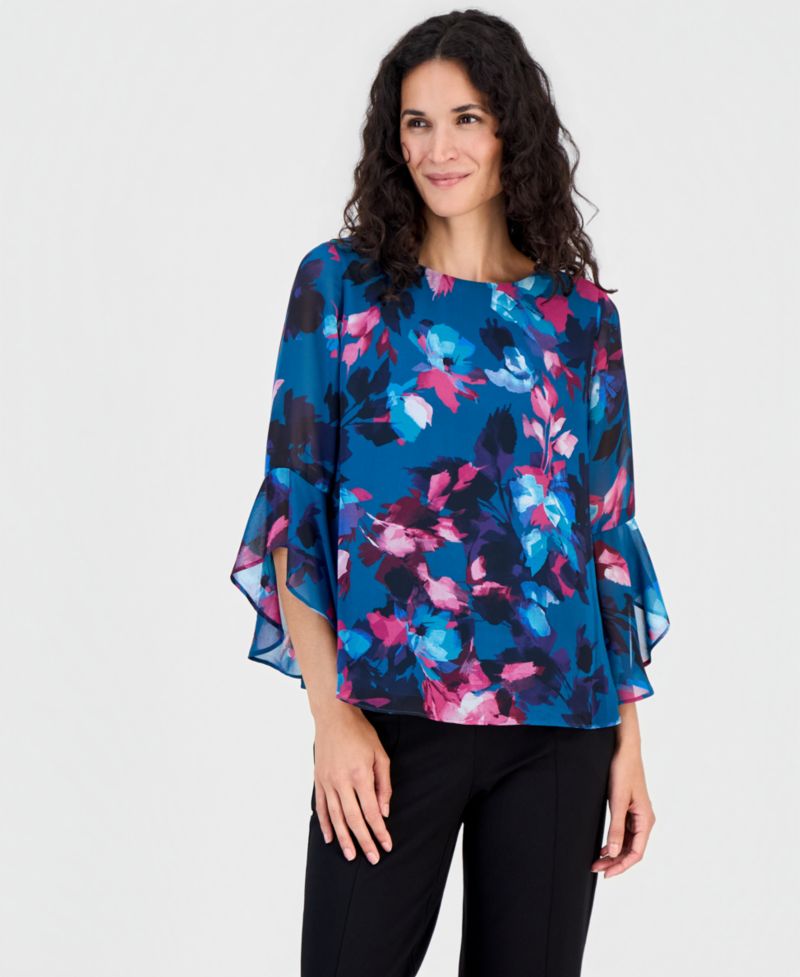 Women's Crewneck Ruffle-Sleeve Blouse