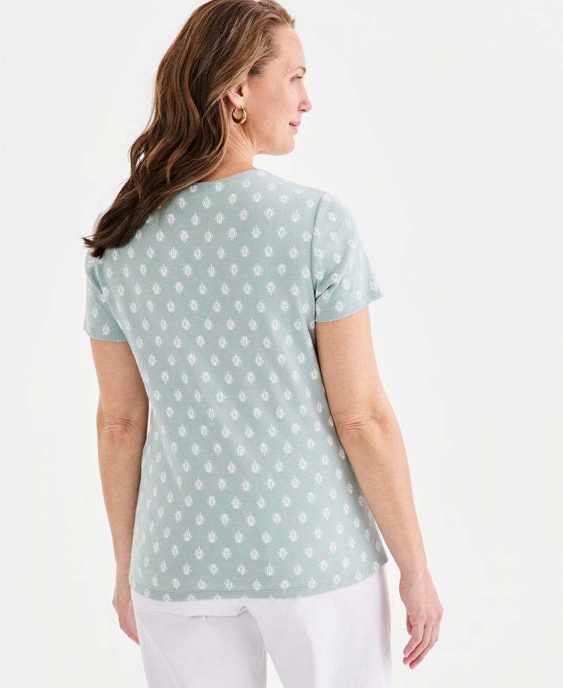 Petite Summer Foulard Scoop Neck Top