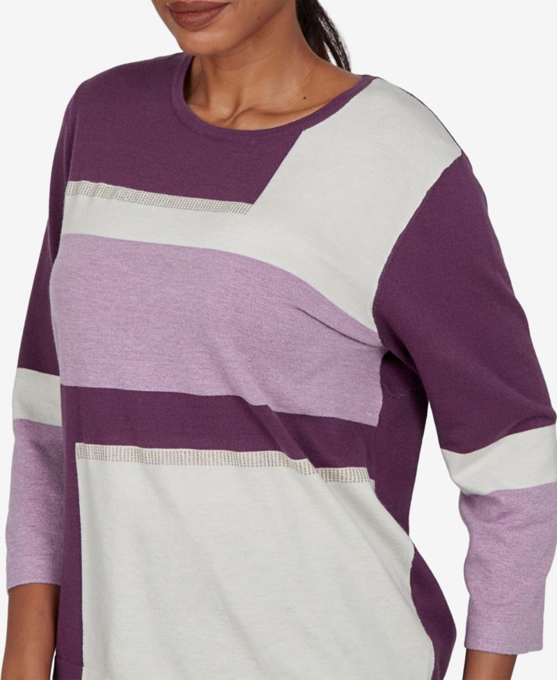 Women's Sweatr Colorblock 3/4-Sleeve Crewneck Pullover Sweater