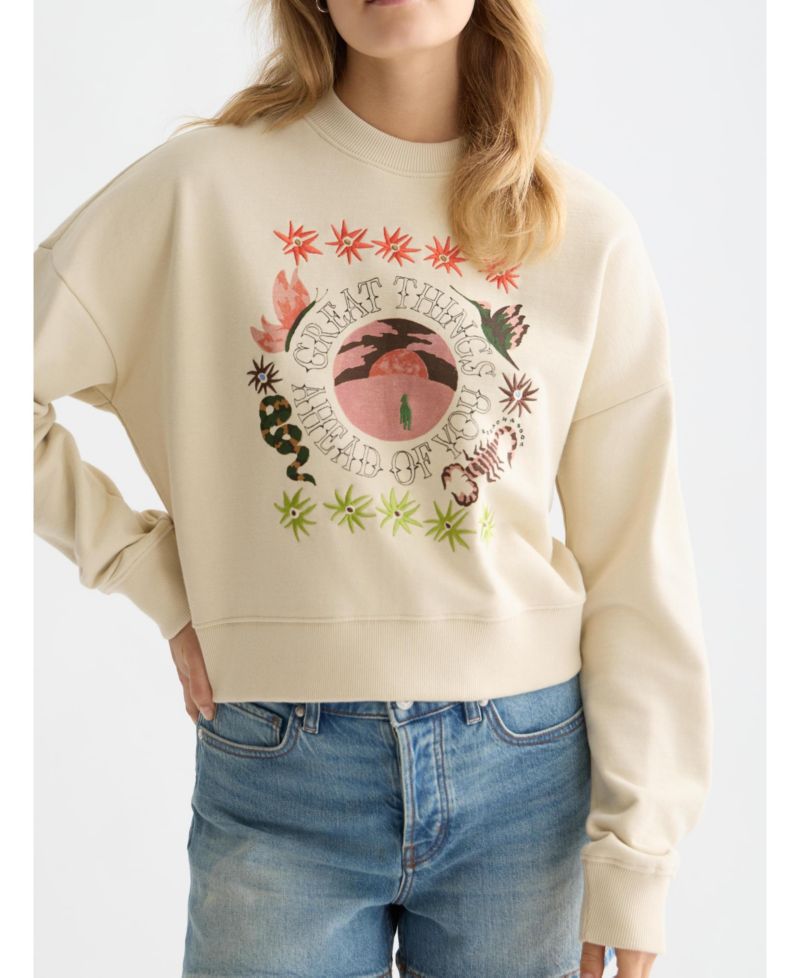 Women's Sweatshirts Artwork Relaxed-Fit Sweatshirt, Fog, X-Small