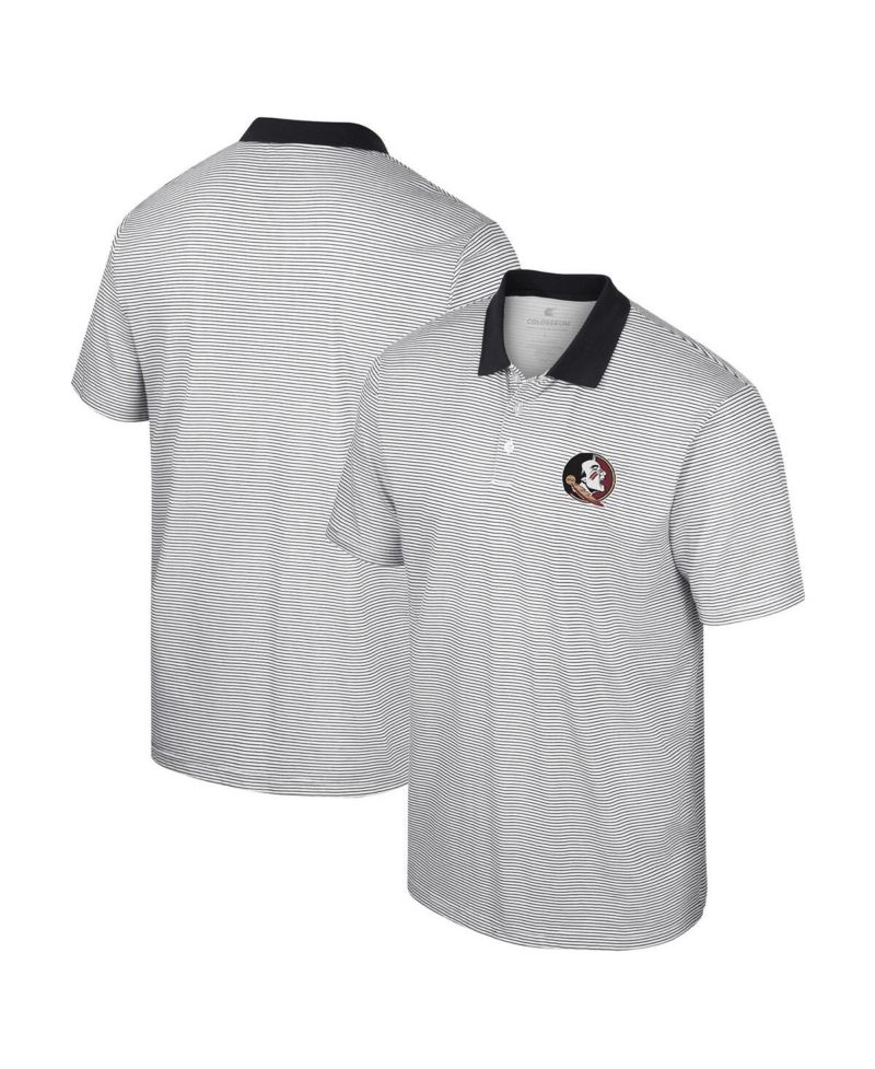 Men's White, Black Florida State Seminoles Print Stripe Polo Shirt
