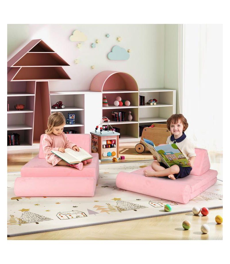Modular 8-Piece Foam Play Couch for Kids with Plush Suede Covers – Perfect for Creative Play and Lounging